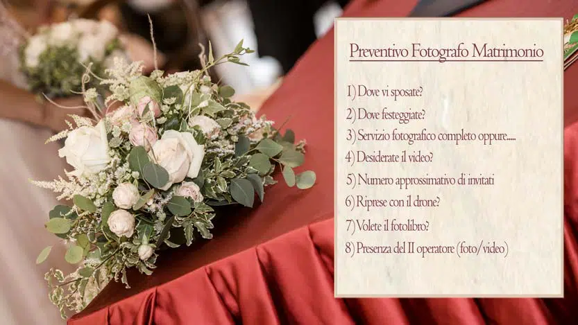 Preventivo fotografico matrimonio questionario