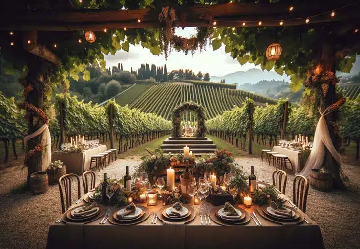 Location matrimonio immersa nei vigneti tema vino