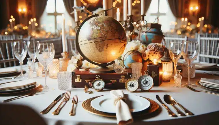 Centro tavolo per matrimonio tema viaggio