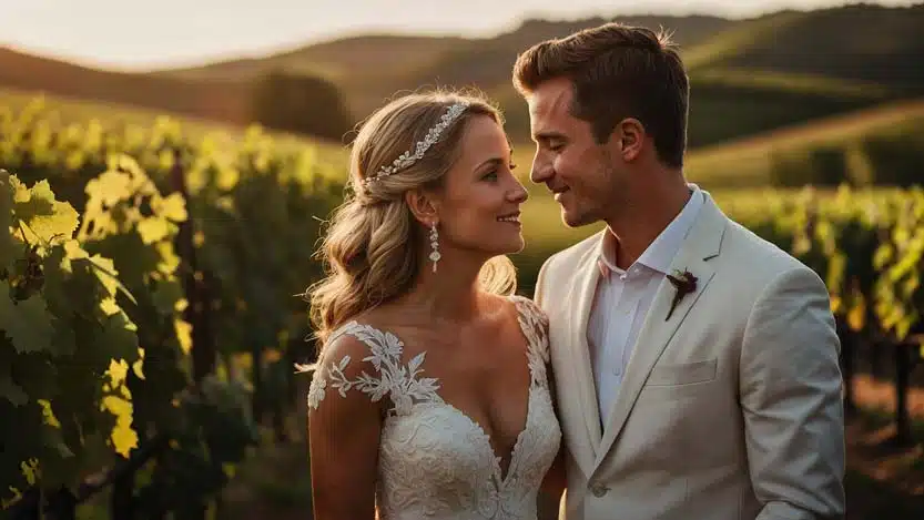 Matrimonio tema a vino coppia sposi tra vigneti