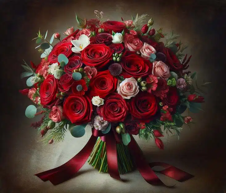 Tema matrimonio romantico boquet sposa con rose rosse
