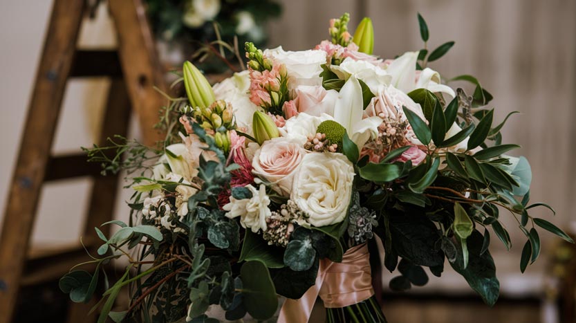 Bouquet da sposa ricco di fiori