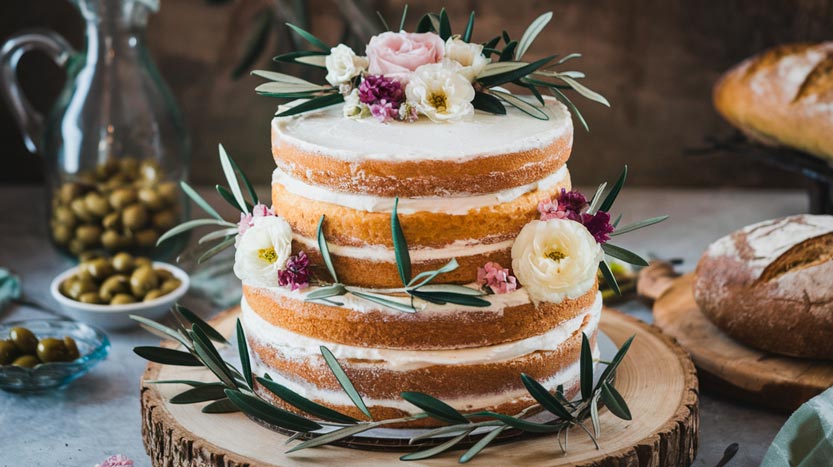 Torta nuziale con rami d'ulivo